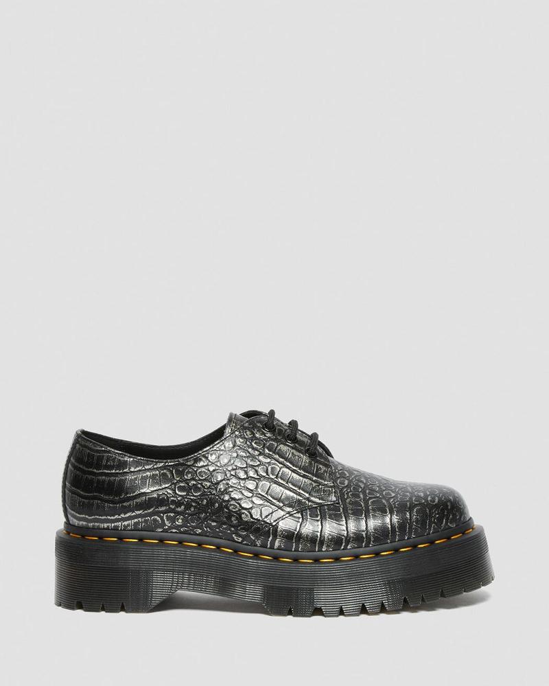 Black Men's Dr Martens 1461 Croc Emboss Leather Platform Shoes | CA 619KOR